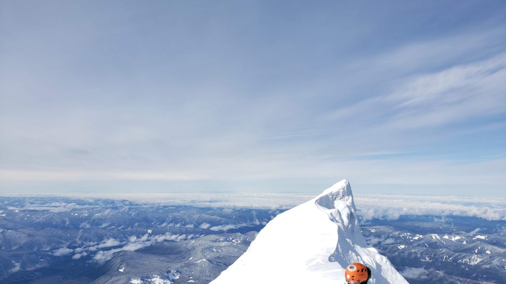 at the top of leuthold couloir getting ready to traverse