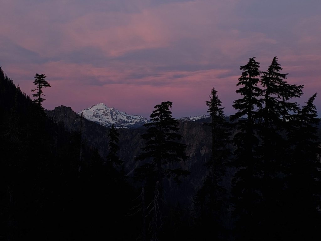 glacier peak at sunset from the blanca lake trail