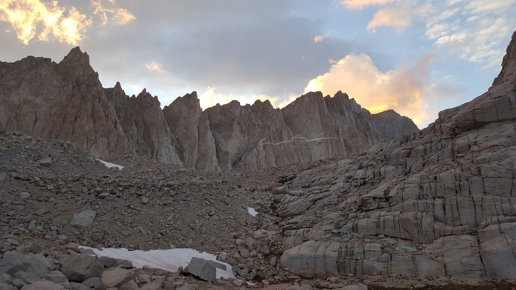 mount whitney and its sub peaks at sunset