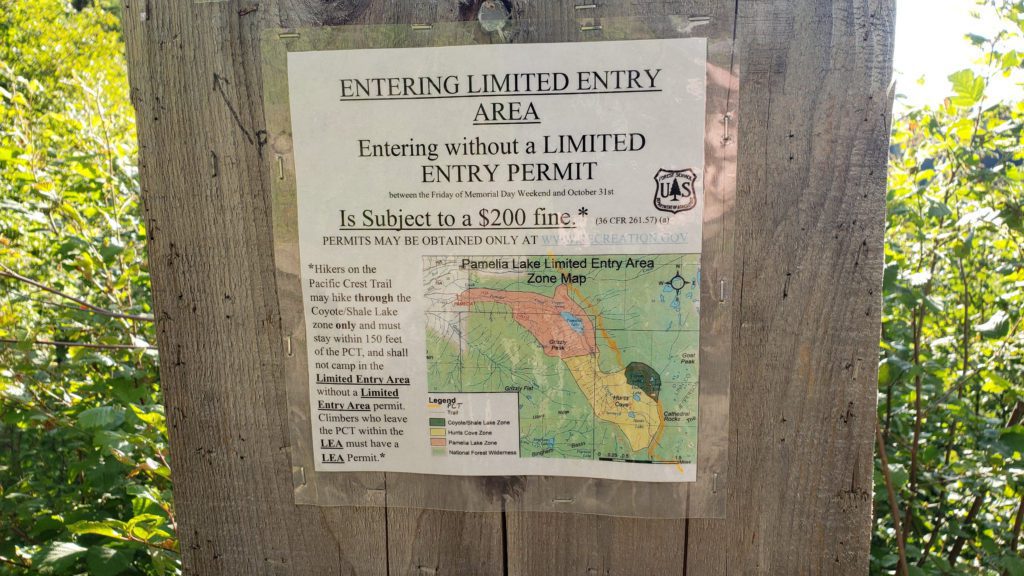 Pamelia lake trail sign for permit regulations