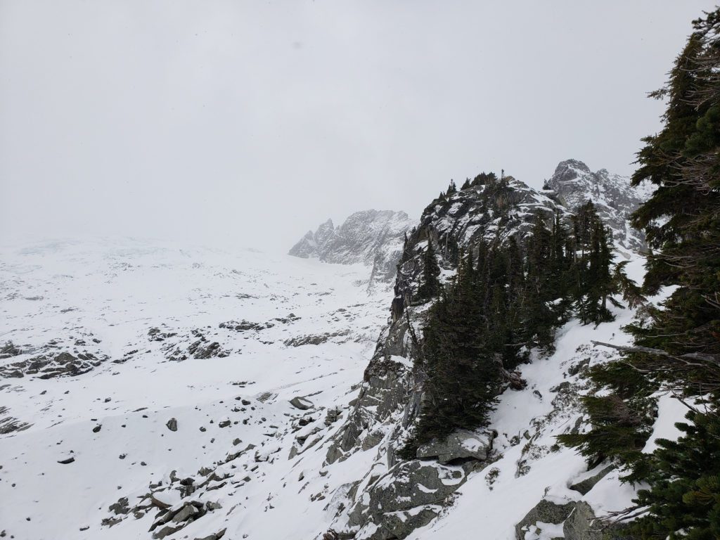 view of roush basin from the scramble down to the eldorado glacier