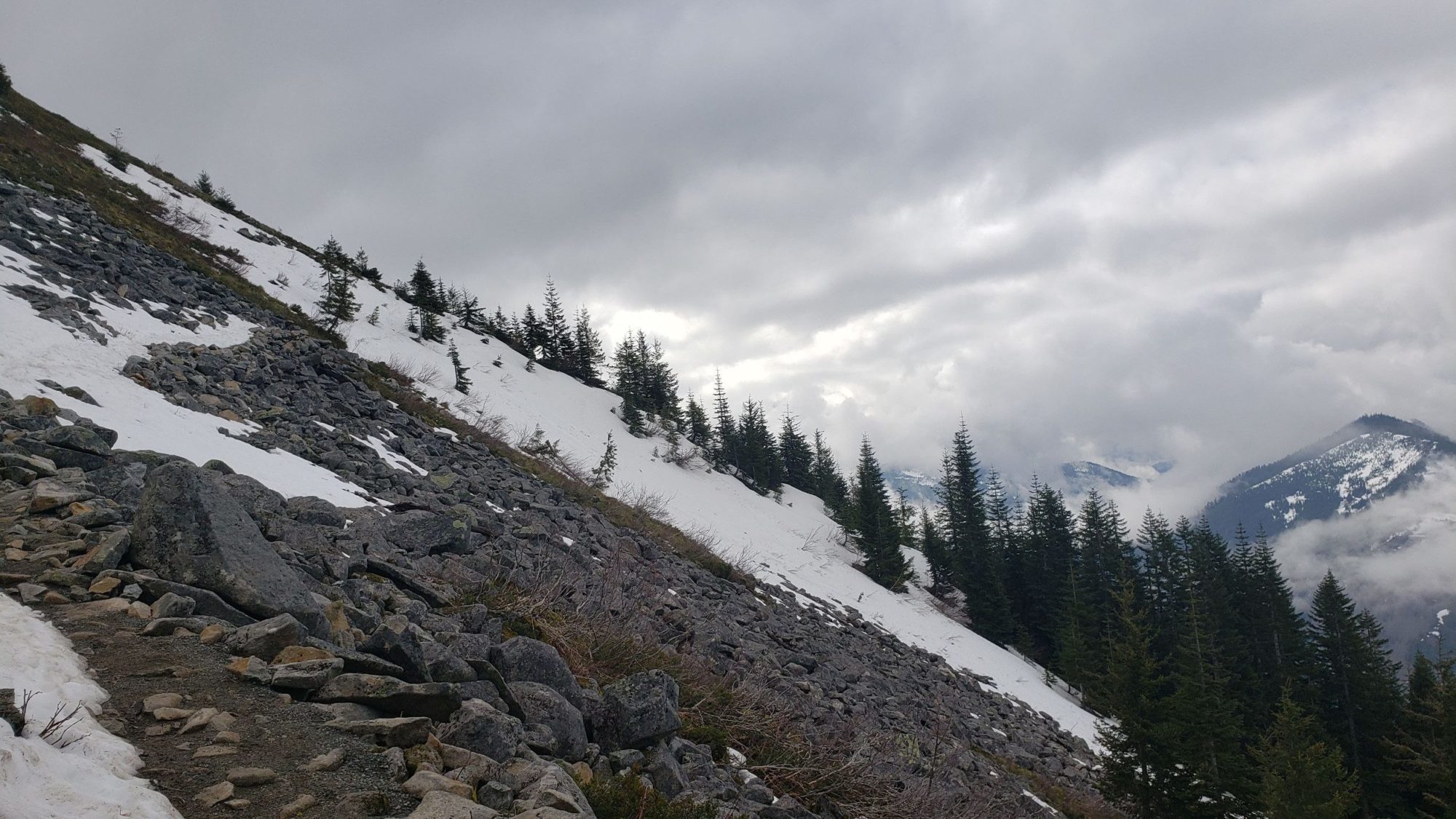 scree along the flank of the mountain