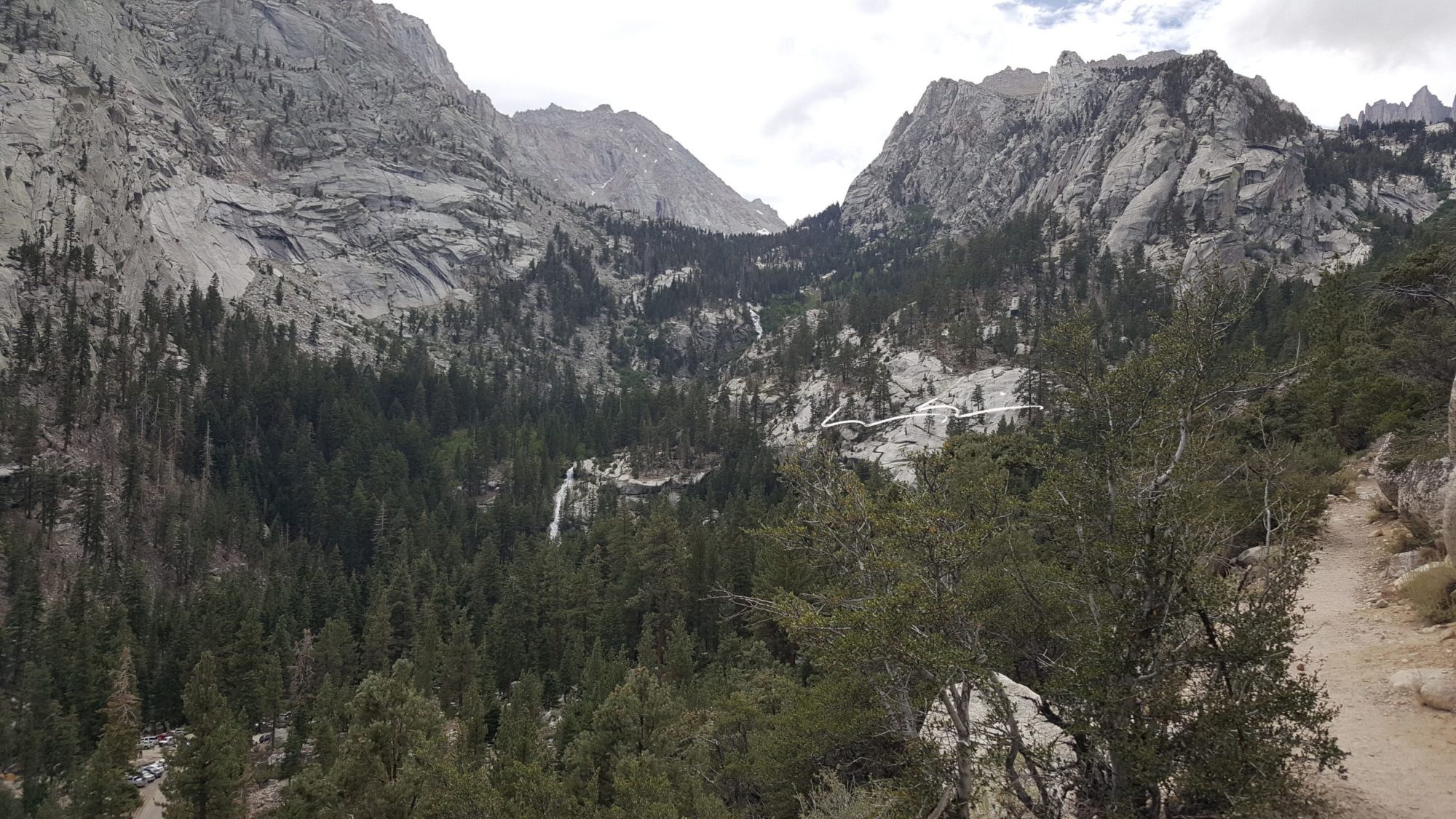 view of the climbers route from near whitney portal