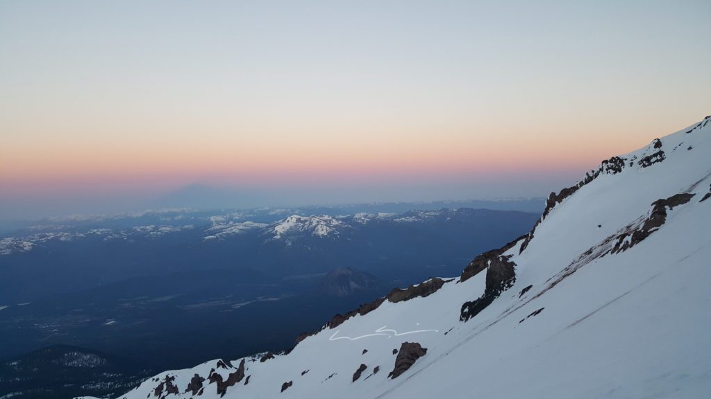 sunrise from the red banks on mount shasta
