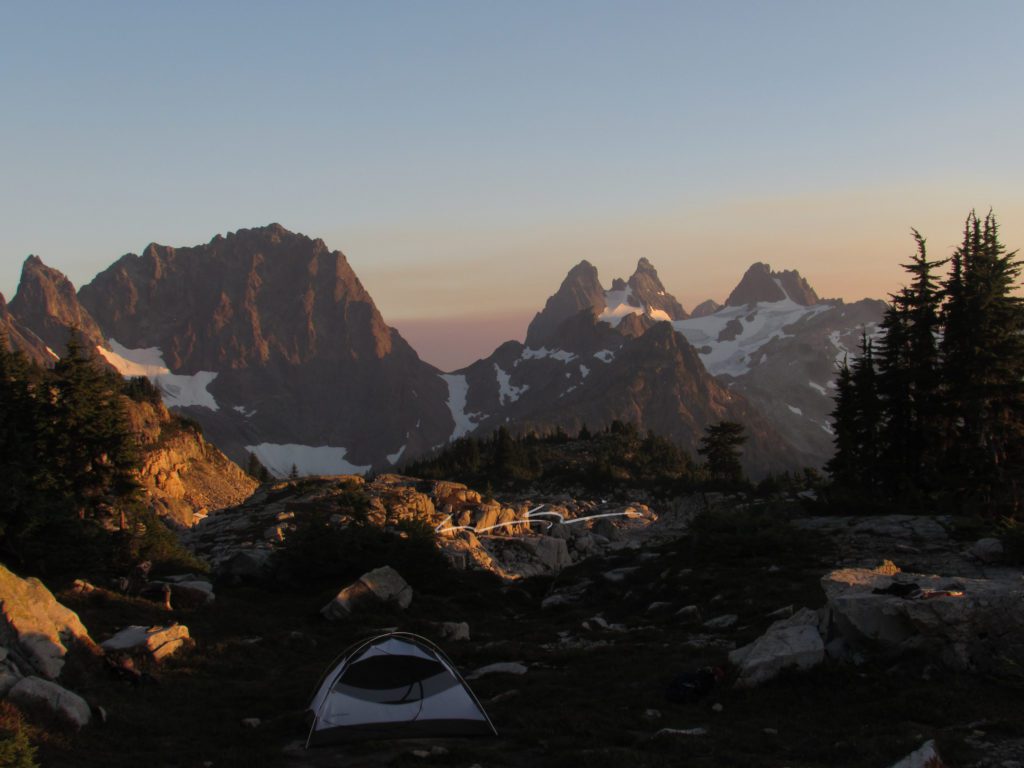 sunset from tank lake camp site north fork foss river