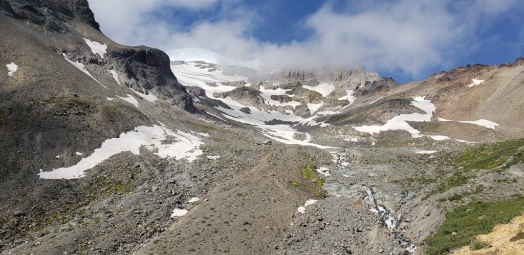 upper portion of glacier basin trail on mount rainier