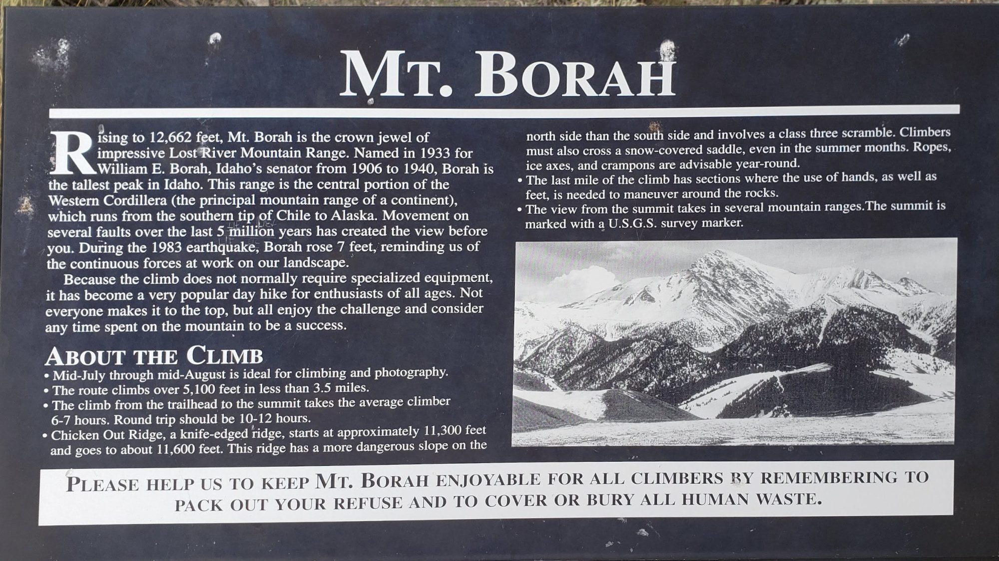 borah peak trail head sign