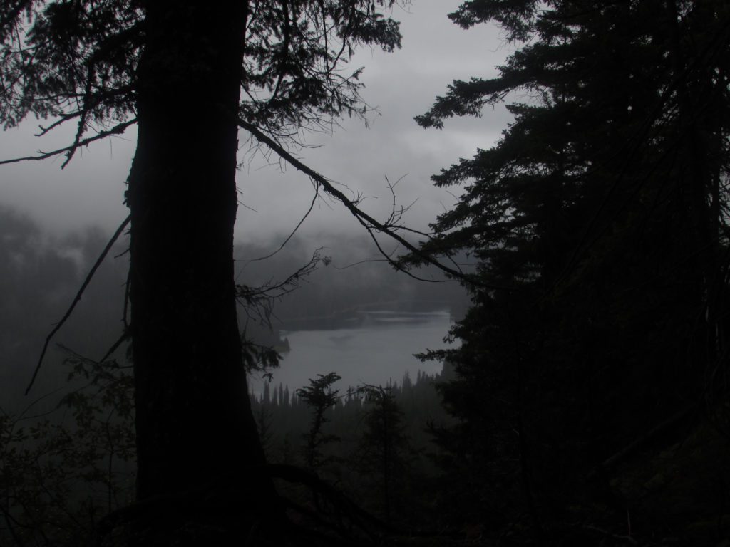 waptus lake shrouded in fog along pacific crest trail