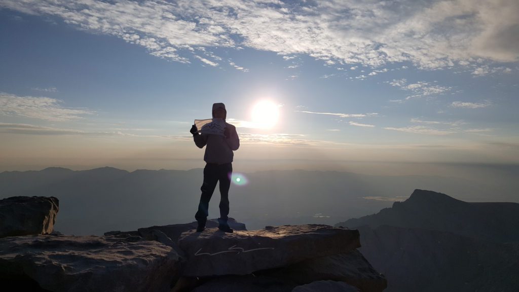 waterboy on the summit of mount whitney at sunrise