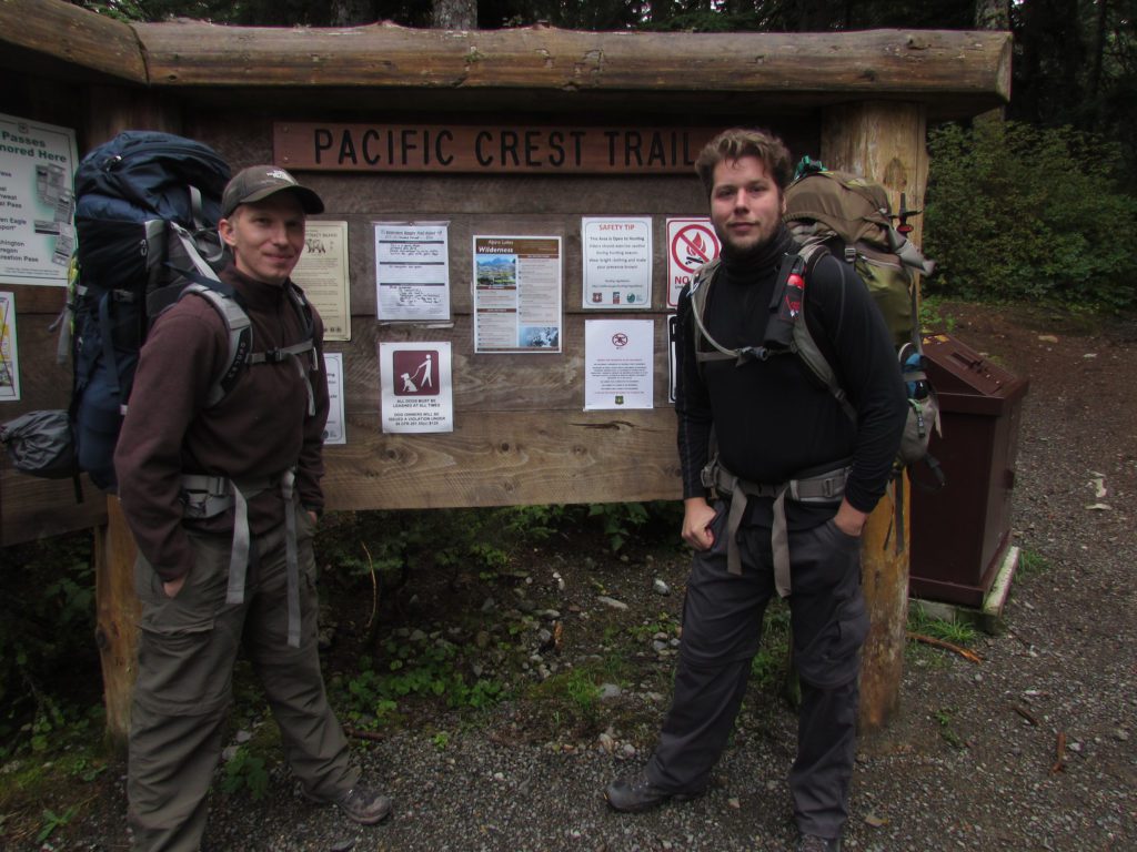waterboy and brandon at the pacific crest trail section j trailhead