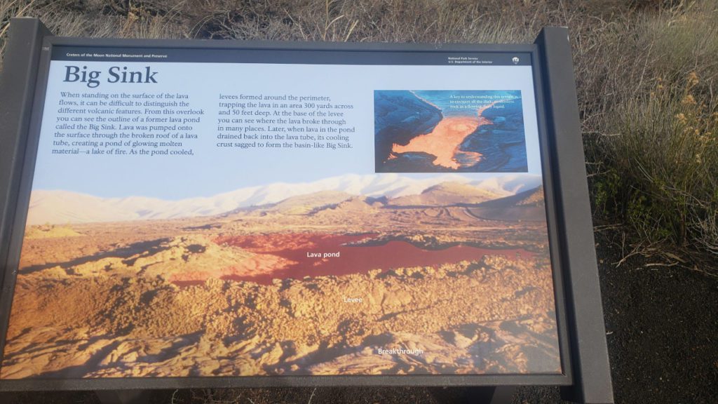 information sign about the big sink craters of the moon