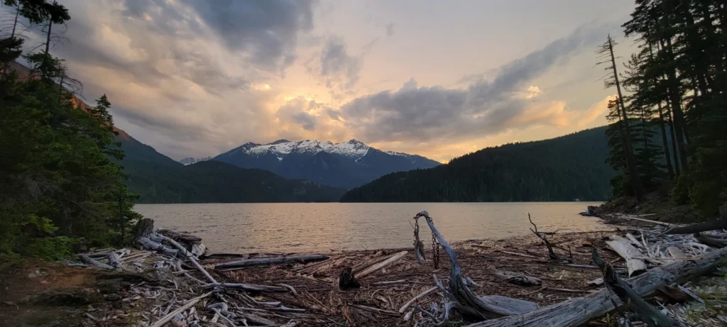 sunset from roland point on ross lake