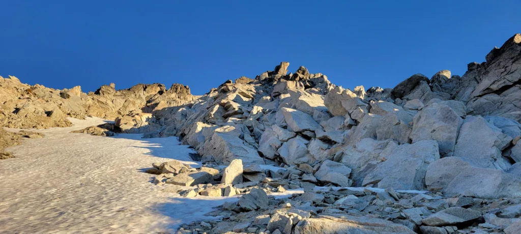 permanent snowfield in on mount stuart's scramble route