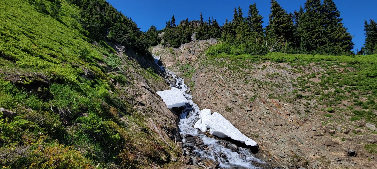 waterfall along climbers trail